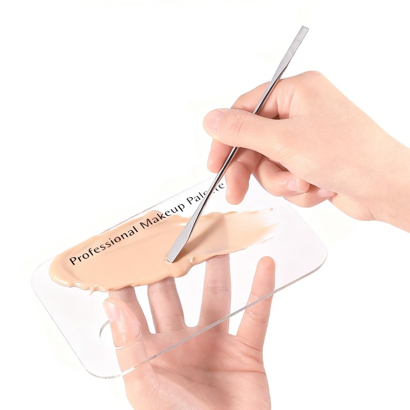 Rotekt Makeup Palette with Spatula, Rotekt Clear Acrylic Makeup Nail Art Cosmetic Mixing Palette & Stainless Spatula Tool Applicators Set,Nail Holder Display Cosmetic Makeup Palette Tray Accessories - Image 1